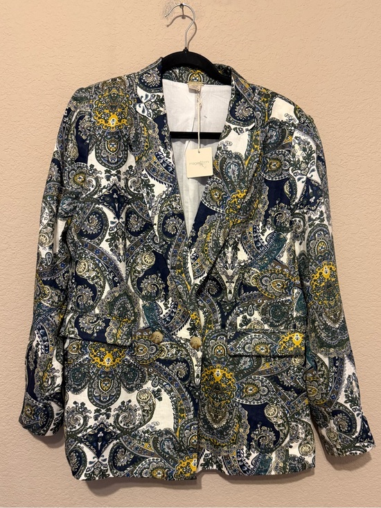 Magaschoni Jackets & Blazers - New MAGASCHONI LUXE Blazer Jacket POCKETS Lined Paisley Linen Large MSRP $228
